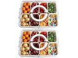 Zonpexe Snackle Box with Handle, Removable Snack Box Container for Candy, Fruits, Nuts, Charcuterie and Veggies, Divided Serving Tray with Lid Perfect for Party and Entertaining (2-Pack)