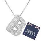 DIOWUS Bubble Letter Necklace Gold for Women，Charm Balloon Initial Letter Pendant Zirconia Inlaid Necklaces Fashion Gifts Jewelry (bubble letter-silver B)