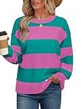 Aokosor Striped Oversized Sweatshirt for Women Teen Girls Back to School Outfits Fall Pullover Tops 2XL