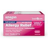 Amazon Basic Care Allergy Relief Diphenhydramine HCl 25 mg, Antihistamine Tablets for Symptoms Due to Hay Fever and Upper Respiratory Allergies, 100 Count