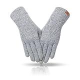 REACH STAR Winter gloves for women, 3-Finger Touch Screen Elastic Lining Knit Gloves, Warm Gloves Cold weather,Running,Driving(light gray)