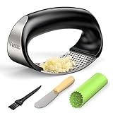 Vantic Garlic Press Rocker - Stainless Steel Garlic Mincer Garlic Crusher, New Innovative Garlic Chopper with Peeler and Scraper for Smash Garlic