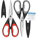 iBayam Kitchen Scissors All Purpose Heavy Duty Meat Poultry Shears, Dishwasher Safe Food Cooking Scissors Stainless Steel Utility Scissors, 2-Pack (Black Red, Black Gray)