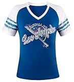 Womens City Baseball Fans Vintage Sporty V-Neck Tee Shirts - Royal Blue & White Size: Large