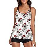 Lisabridal Women's Two Piece Bathing Suits Tankini Sets - Pirate Skull - Tummy Control Tankini Swimsuits Sporty Swimwear Flowy Modest Push up Tank Tops with Boyshorts, L, Trendy Style-4