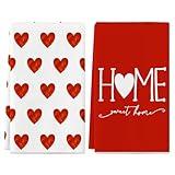 Siilues Valentines Day Kitchen Towels Set of 2, 18x26 Inch Love Valentines Day Dish Towels Sweet Home Valentines Day Decor Hand Towels Seasonal Decorations for Home Drying Dishcloth (Type D)