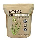 Anthony's Organic Whole Psyllium Husks, 1.5 lb, Dietary Fiber, Gluten Free, Non GMO, Keto Friendly