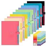 EOOUT 10pcs Expanding File Folders, Folders for Documents, A4 Letter Size Plastic Accordion Document Organizer with Snap Button, 160 Stickers in 16 Colors, for School and Office Supplies