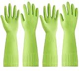 Disfore Rubber-Gloves Dishwashing Gloves for Cleaning-Kitchen - 2 Pairs of Durable and Reusable Kitchen Gloves，Long Sleeve Waterproof Household Cleaning Gloves for Washing Dishes (Medium Green)