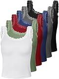 6 Pieces Lace Camisole Tank Tops Womens Lace Cami Undershirt Lace Trim Camisole Lace Straps Ribbed Tank Tops for Women (Black, Dark Gray, Navy Blue, Wine Red, Military Green, White,M Size)