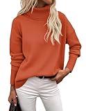 Zeagoo Women's Turtleneck Sweater 2024 Fall Winter Chunky Knitted Pullover High Low Hem Trendy Basic Jumper Top Orange