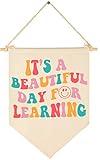 It's A Beautiful Day For Learning-Teacher Gift- Teachers Appreciation Week Gift - Christmas Gift - Classroom Decor- Canvas Hanging Pennant Flag Banner Wall Sign Decor- Door Sign