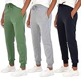 Real Essentials Womens Fleece Jogger Sweatpants with Pocket Sweat Pants Warm Soft Winter Running Bottoms French Terry Sports Lounge Active Ladies Clothing Clothes Fashion, Set 12, XL, Pack of 3