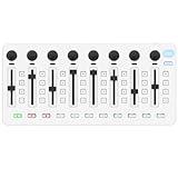 M-WAVE Wireless MIDI Controller Mixer, Bluetooth Portable USB MIDI Controller Mixer with 8 assignable control actuators, 8 Knobs, Rechargeable battery. Integration with Popular DAWs (White Mixer)