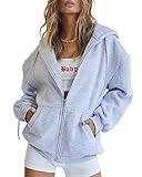 EFAN Women's Hoodies 2024 Fall Fleece Jacket Cute Teen Girl Trendy Hooded Tops Casual Comfy Trending Sweatshirts Zip Up Ladies Loose Fit Clothes Grey S