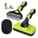 Augwind 3PCS Dog Grooming Kit - Deshedding Brush, Slicker Brush, Bath Brush and Comb for Premium Pet Supplies (Green Black)