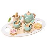 15pcs Wooden Tea Set for Little Girls, MONT PLEASANT Wooden Toys, Toddler Tea Set Play Kitchen Accessories Play Food playset for Kids Tea Party