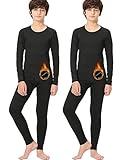 Rolimaka 2 Pack Youth Boys' Thermal Underwear Set Fleece Lined Compression Shirt Leggings Sports Tights Pants Big Kids' Base Layer S