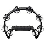 Soulmate Tambourine Metal Jingles Hand Held Percussion Half-Moon Tambourine for Adult Musical Instrument Gift Single Row Tambourines for KTV, Party (Black Tamboruine)