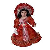 Unknown 12 inch Elegant Porcelain Miniatures, Girl Hair, Hat, Handbag, Shoes, Dress and Display Stand, Red