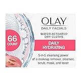 Olay Daily Facials, Daily Clean Makeup Removing Facial Cleansing Wipes, 5-in-1 Water Activated Cloths, Exfoliates, Tones and Hydrates Skin, 66 count