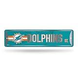 Rico Industries NFL Miami Dolphins Home Décor Metal Street Sign (4" x 15") - Great for Home, Office, Bedroom, & Man Cave - Made,Silver