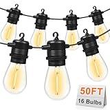 GvvooHome 50FT LED Outdoor String Lights with 16 Shatterproof Waterproof S14 Replaceable Bulbs(1 Spare), 2700K Commercial Grade Patio Lights, Outside Hanging Lights for Yard Garden Porch Deck Decor