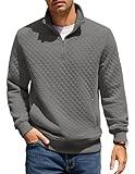 COOFANDY Quarter Zip Pullover Men Classic Mock Neck Collared Sweater Long Sleeve Retro Zip Up Heavy Sweatshirt Oversized Lightweight Sweaters Dark Gray