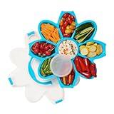 KOLORAE Daisy 9 Compartment Divided Party Snack Tray w/Dressing Cup & Lid – Portable, Reusable Food Storage w/Handle for Veggies, Fruits, Chips, Dips, Appetizers, Charcuterie, Game Day & Entertaining