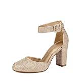 DREAM PAIRS Womens High Heel Ankle Strap Party Pumps Shoes, Gold Glitter - 9 (Angela)