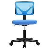 Sweetcrispy Armless Desk Chairs, Ergonomic Low Back Computer Chair No Arms, Adjustable Rolling Mesh Task Work Swivel Chairs with Wheels Work Vanity Chair for Small Spaces Home Bedroom Study, Blue