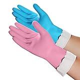 HSL Household Cleaning Gloves - 2 Pairs Reusable Kitchen Dishwashing Gloves with Latex Free, Cotton lining, Waterproof, Non-Slip, Ideal for Dishes, Household Chores, and Gardening (Medium)