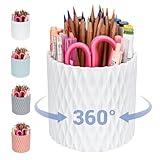 4Johor Pen Holder - 360° Rotating, 5 Slot Pen Holder For Desk. Pencil Holder For Office,School,Dorm Room&Vanity, Desk Accessories(White)