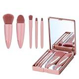 M J JOMAY Travel Makeup Brush Set 5PCS Mini Make up Kit Portable Complete Function Cosmetic Brushes Kit Cheap Makeup Brush Kit Cute Makeup Brush for Eyeshadow, Powder, Foundation, Blush(5pcs+Mirror)