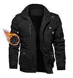 TACVASEN Men's Winter Jacket Cotton Military Jackets Fleece Lined Thick Work Coats Warm Cargo Jackets with Hooded Black M