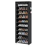 UDEAR 10-Tier Free Standing Shoe Rack Sturdy Shoe Rack Organizer for Closet Entryway Stackable Shoe Shelf with Dustproof Cover,Black