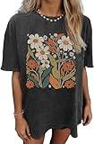 Womens Oversized Tshirt Flower Graphic Tees Nashville Music Short Sleeve Shirts Summer Casual Loose Beach Tops(Dark Gray1,M)