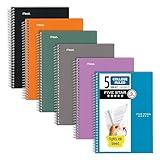 Five Star Spiral Notebooks, 6 Pack, 5 Subject, College Ruled, 9 1/2" x 6", 150 Sheets, Amethyst Purple, Sedona Orange, Seaglass Green, Tidewater Blue, Gray and Black (840030A-ECM)