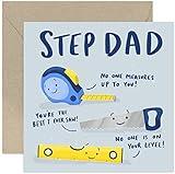 Old English Co. No One Measures Up To You Card for Step-Dad - Birthday Card for Stepdad - Fun Birthday Greeting Card for Him Men - Fun DIY Tools Pun Card from Stepchild | Blank Inside with Envelope