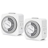 G-Homa Timers for Electrical Outlets, 24 Hour Indoor Plug-in Mechanical Timer Mini, 30 Minute Intervals, 3-Prong, Daily On/Off Cycle, for Lights, Lamps (2-Pack,ETL Listed) White