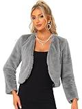 Allegra K Cropped Jacket for Women's Faux Fur Long Sleeve Open Front Bolero Winter Coat Large Gray