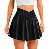 DLOODA Womens Tennis Skirt with Pockets Shorts Crossover High Waisted Athletic Skorts Skirts for Golf Running Workout (Black XL)