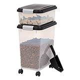 IRIS USA Dog Food Storage Container, 30 lbs & 11 lbs Combo, Cat Food Storage Container, Dog Treat Container, Airtight, Stackable, 2-Cup Scoop, Wheels, Easy Mobility, Black