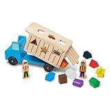 Melissa & Doug Shape-Sorting Wooden Dump Truck Toy With 9 Colorful Shapes and 2 Play Figures Wooden Vehicle Toys, Shape Sorter Toys For Toddlers Ages 2+