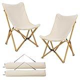 Tangkula Camping Chairs 2 Pack, Portable Folding Lawn Chair with Solid Bamboo Frame, Ultralight Canvas Seat, Back Pocket, Carrying Bag, Outdoor Beach Chair for Backpacking Fishing Travel Camp