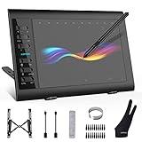 XOPPOX Graphics Drawing Tablet 10 x 6 Inch Large Active Area with 8192 Levels Battery-Free Pen and 12 Hot Keys, Compatible with PC/Mac/Android OS for Painting, Design & Online Teaching Black