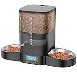 HoneyGuaridan 3.5L Automatic Cat Feeder for Two Cats, Cat Food Dispenser with Stainless Steel Bowl,Timed Cat Feeder Programmable 1-6 Meals Control, Dual Power Supply,10s Meal Call Black