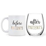 Gtmileo Before Patients, After Patients 11 oz Coffee Mug and 15 oz Stemless Wine Glass Set for Nurse, Doctor, Dentist, Dental, Physician, Hygienist