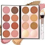 NewBang 16 Colors Blush Contour Highlighter Makeup Palette with Brush, Matte Mineral Face Blush Powder for Cheek, Bright Shimmer Illuminator Bronzer Professional Facial Beauty Makeup Blushes Set