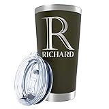 Personalized Tumbler with Engraved Name - 12 Designs, 20 Oz Coffee Tumbler with Slider Lid, Army Green, Double Wall Insulated - Custom Gifts for Men